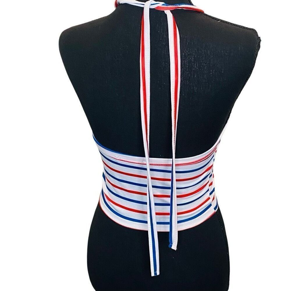NWT Shein Striped Cotton Blend Open Back Halter Crop Top Multicolor Small - Picture 3 of 5